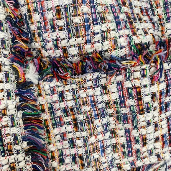 Carolina Belle Tweed Jacket Women Size Medium Cropped Blazer Multi Zip Up Fringe - Picture 5 of 10